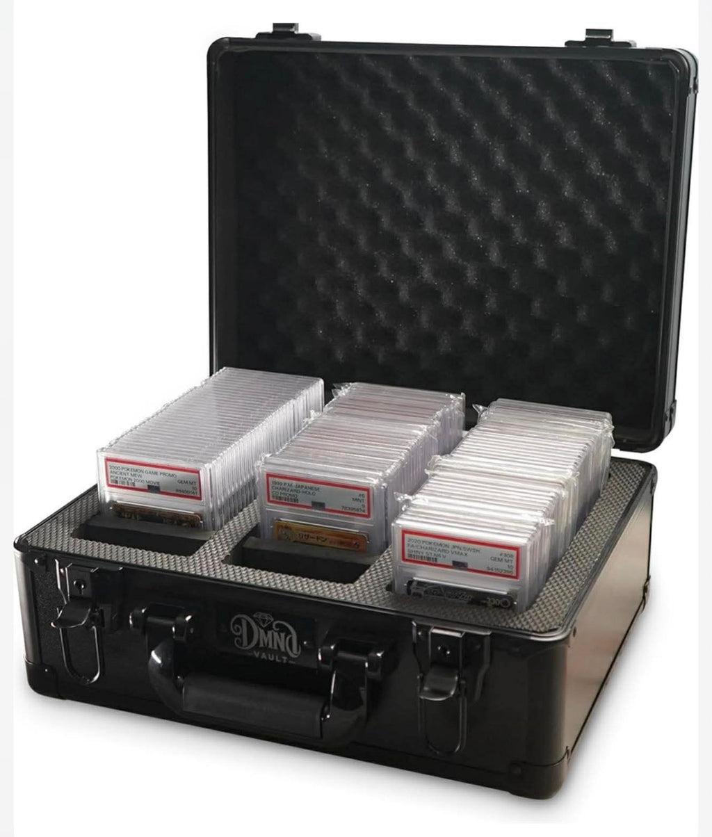 DMND VAULT Graded Card Storage Box 3-Slots Black Carrying Case with Lock and Foam Dividers