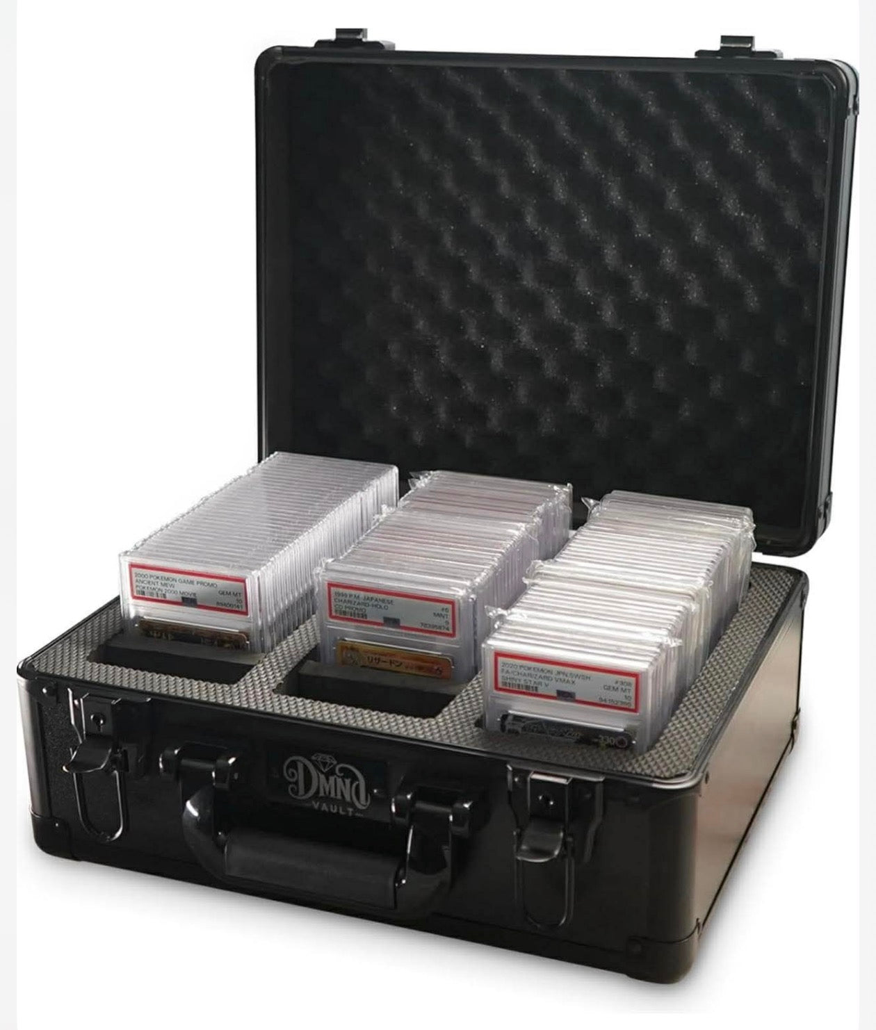 DMND VAULT Graded Card Storage Box 3-Slots Black Carrying Case with Lock and Foam Dividers