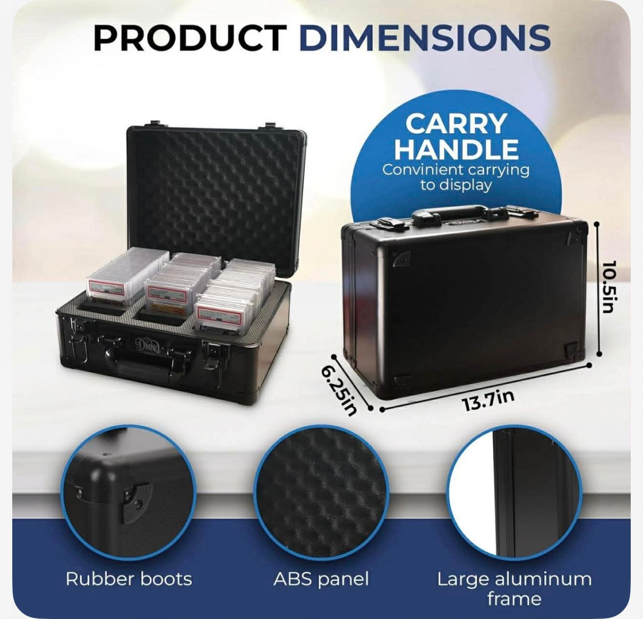 DMND VAULT Graded Card Storage Box 3-Slots Black Carrying Case with Lock and Foam Dividers